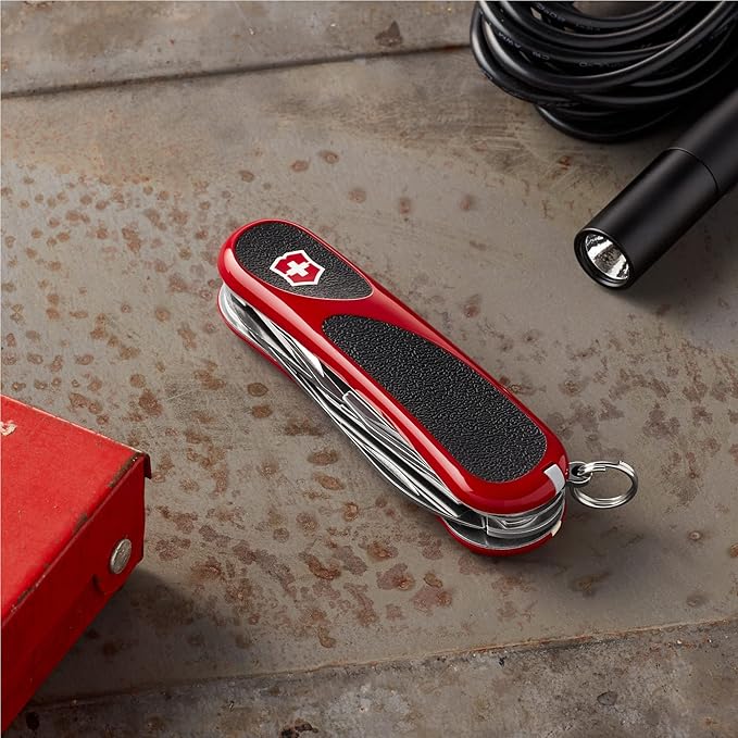 Victorinox Evolution 14 Grip Swiss Army Knife 14 Functions Swiss Made Pocket Knife with Large Blade Screwdriver and Corkscrew - Red/Black