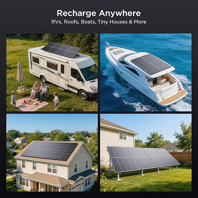 N-Type 16BB 200W Bifacial Solar Panel 200 Watt Solar Panel for 12V Battery Systems 25% High Efficiency Dual-Module Parallel Anti-Shade Design for RV Van Marine Home Rooftop Off-Grid