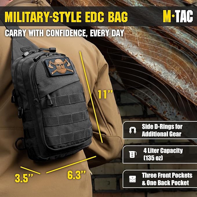 M-Tac Shoulder Bag Tactical Sling Bag for Men Small Back Pack- Crossbody Suitable as a Chest Pack Sling Mini Backpack