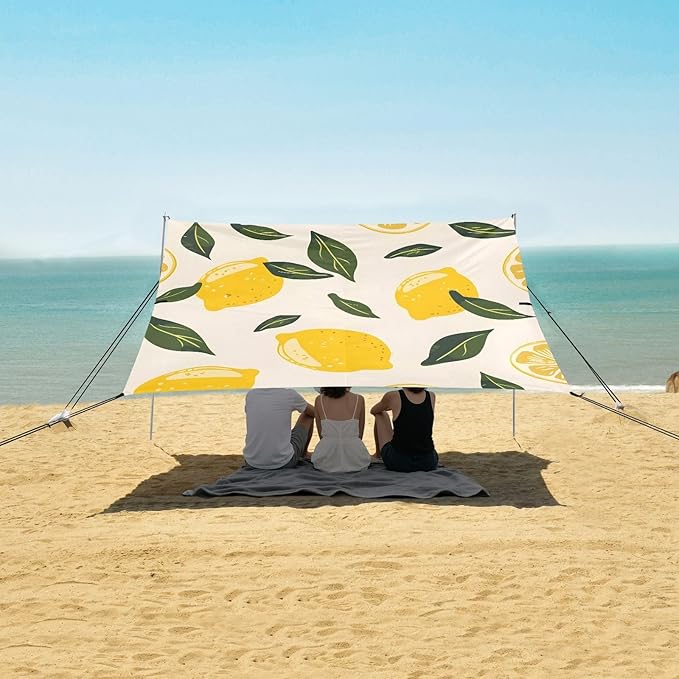 ALAZA Lemon Print Seamless Beach Tent Sun Shelter Portable Canopy Sunshade for Outdoor Camping Picnics Backyard Fun 10x9 ft