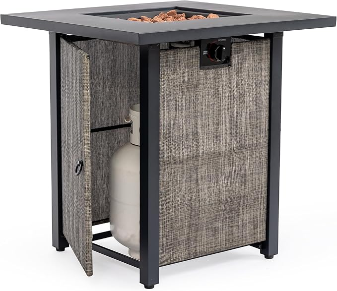 28'' Propane Fire Pit Table 50000 BTU Steel Gas FirePit for Outdoor Fire Table with Lid Add Warmth &amp Ambience to Gatherings and Parties On Patio Deck Garden Backyard Grey.