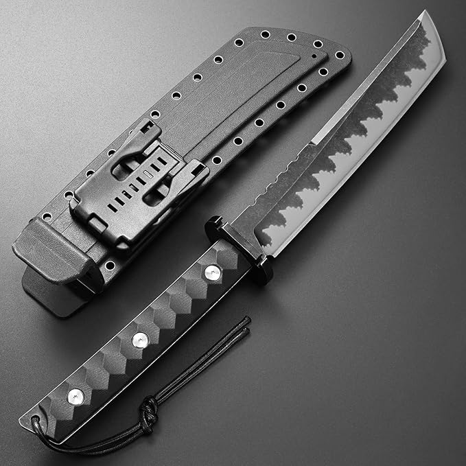GTK33 Fixed Blade Knife AUS-10 Steel Blade Full Tang Nylon Fiberglass Handle Cool Style Knifes for Outdoor Camping Adventure Collection (Black)