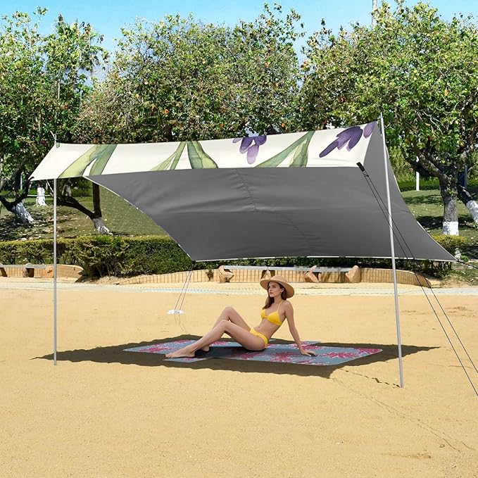 ALAZA Watercolor Lavender and Green Leave Beach Tent Sun Shelter Portable Canopy Sunshade for Outdoor Camping Picnics Backyard Fun 10x9 ft