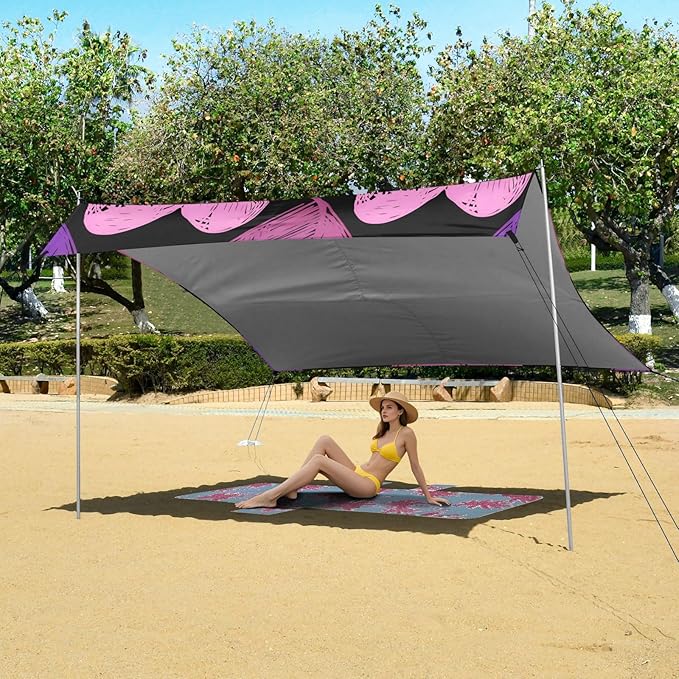 Beach Canopy with Windproof Ropes &amp Sandbags Beach Tent Sun Shade Sun Shelter for Camping Trips Fishing Backyard Fun or Picnics Heart