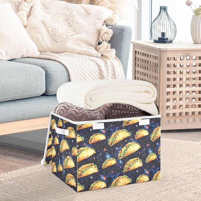 AIXIWAWA Lidded Storage Cube (Starry Taco) Fabric Foldable Closet Bins with Flip Lid and Handles Organizer Basket Container 16.5 x 12.6 x 11.8 IN