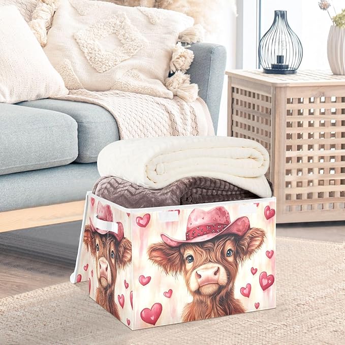 AIXIWAWA Lidded Storage Cube (Valentine Cow) Fabric Foldable Closet Bins with Flip Lid and Handles Organizer Basket Container 16.5 x 12.6 x 11.8 IN