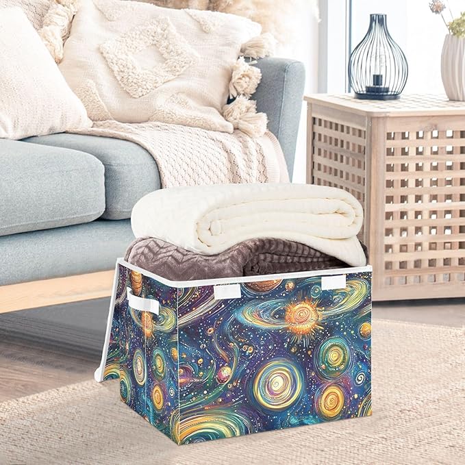 Storage Cube with Lid Abstract Galaxy Print 16.5×12.6×11.8 IN 1 Pack Collapsible Large Capacity Foldable Storage Basket Bin Organizer