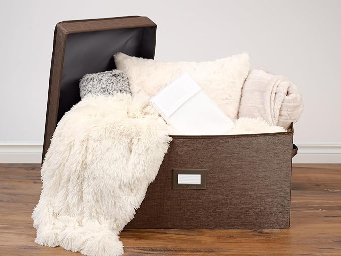 Covermates Keepsakes Storage Box Heavy Duty Polyester Organizer Bin Stackable Design Reinforced Handles ID Window Closet Garage Home Storage Brown Heather