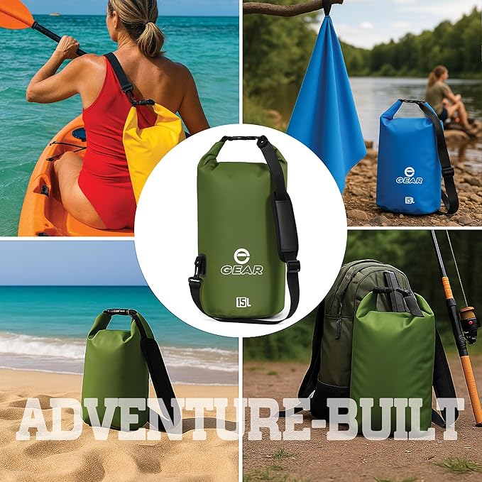 Enthusiast Gear Dry Bag 15L – Waterproof Floating Roll Top Dry Sack for Kayaking Boating Camping &amp Beach – Includes Quick Dry Microfiber Towel (Blue)