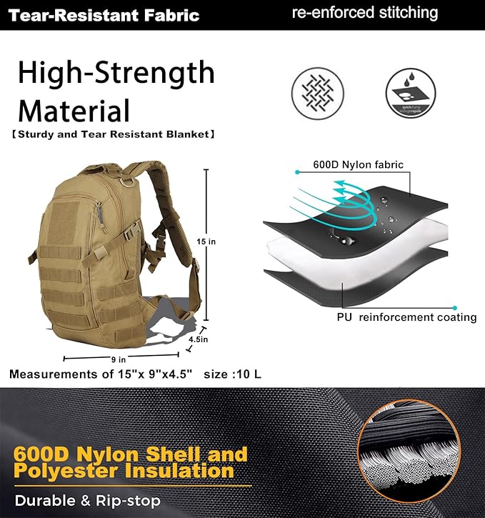 Miramrax 12L Small Backpack Day Pack - Mini Tactical Backpacks Military Daypack Molle Bag Rucksack Bug Out Bag for Hiking Camping Trekking (Tan)