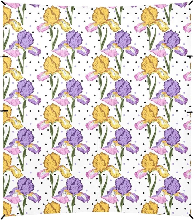 ALAZA Iris Flower Polka Dots Beach Tent Sun Shelter UPF50+ Protection Beach Shade Canopy w/ 4 Sandbags for Outdoor Camping Fishing Backyard Fun Picnic 10x9 ft