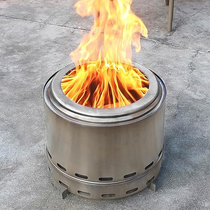 ROOMTEC 15 Smokeless Fire Pit Portable Wood Burning Firepit with Stand and Bag Easy Clean Bonfire with Removable Ash Pan Low Smoke Fireplaces for Camping Patio and Outside