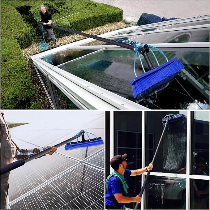 40FT Water Fed Pole Kit Window Solar Panel Cleaning Brush and Pole Window Washing Equipment Solar Panel Roof Glass Cleaner Tool