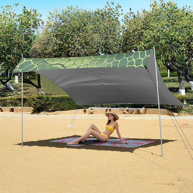 Snake Skin Print Style LightGreen Foldable Beach Tent UPF50+ Lightweight Sun Shelter with Sand Pockets for Camping Trips Fishing Backyard Fun or Picnics