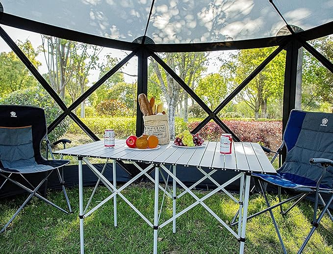 EVER ADVANCED Pop Up Gazebo Screen House Tent for Camping 11.5 ft for 8-10 Person Instant Canopy Shelter with Netting Portable for Outdoor Backyard