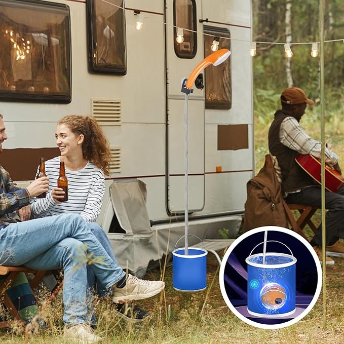 Camping Shower – 10.7x12.5x6cm ABS Orange Portable Wash System Water Pump Dispenser Spray Cleaning Device | Ideal for Car Bathing Hiking Trail Hygiene Pet Grooming Routine Outdoor Gear