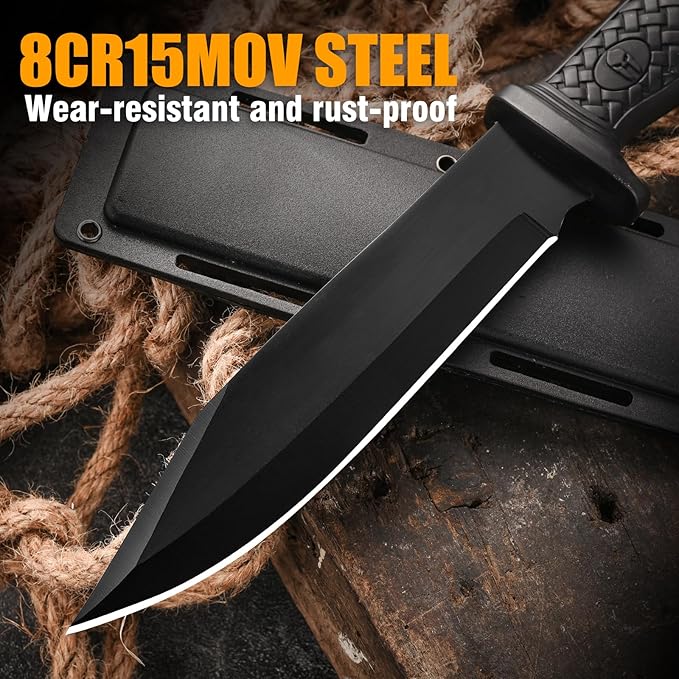 Fixed Blade Hunting Knife with Sheath - 11.89 Inch Full Tang Survival Knife ABS Handle &amp Brushed Blade for Camping Hunting Outdoor Gift (7.6 oz) (Shadow-A)