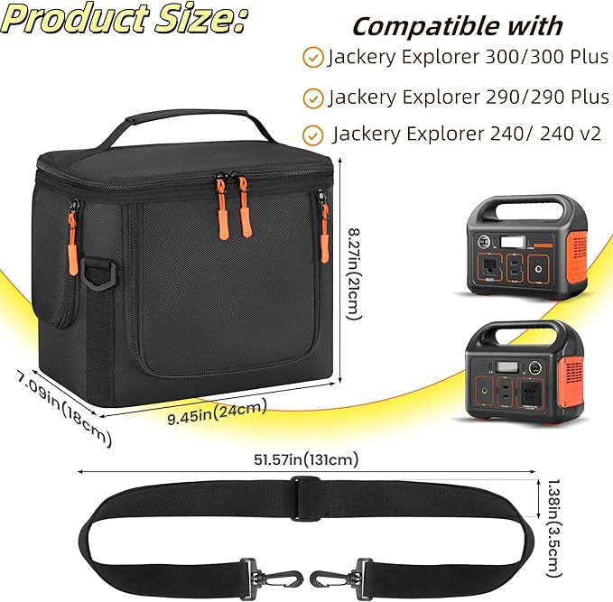 Carrying Case Compatible with Jackery Explorer 300/300 Plus/290/290 Plus/240/240 v2 - Protective Soft Bag with Multiple Pockets for Portable Power Station Accessories