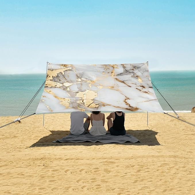 ALAZA White Gold Marble Beach Tent Sun Shelter Portable Canopy Sunshade for Outdoor Camping Picnics Backyard Fun 10x9 ft