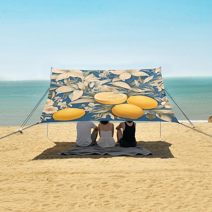 ALAZA Lemon Floral Butterfly Beach Tent Sun Shelter Portable Canopy Sunshade for Outdoor Camping Picnics Backyard Fun 10x9 ft