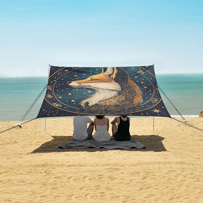 ALAZA Fox Star Starlist Sky Beach Tent Sun Shelter Portable Canopy Sunshade for Outdoor Camping Picnics Backyard Fun 10x9 ft