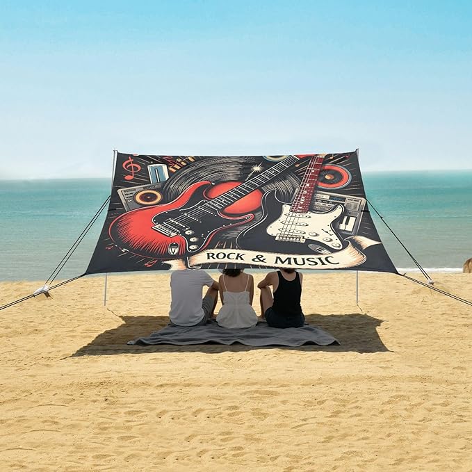 ALAZA Guitar Music Beach Tent Sun Shelter UPF50+ Protection Beach Shade Canopy w/ 4 Sandbags for Outdoor Camping Fishing Backyard Fun Picnic 10x9 ft
