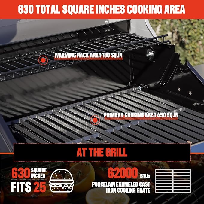 Monument Grills 4+1 Outdoor Barbecue Stainless Steel Propane Gas Grill 4 Burners &amp 1 Side Burner 62000 BTU Patio Garden Barbecue Grill with Knob Controls Mesa415BZ