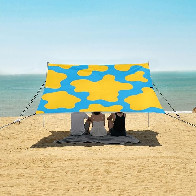 ALAZA Yellow Blue Cow Pattern Beach Tent Sun Shelter Portable Canopy Sunshade for Outdoor Camping Picnics Backyard Fun 10x9 ft