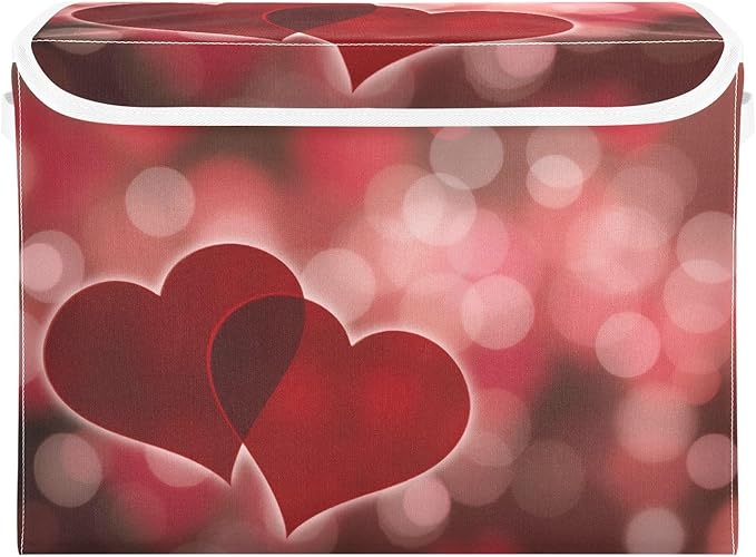 senya Valentines Baskets Collapsible Storage Bins with Lids Hearts Bokeh Effect Storage Boxes Clothes Baskets for Organizing