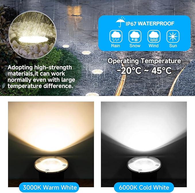 3W LED Low Voltage Landscape Lights Well Lights 12V-24V in Ground Lights IP67 Waterproof LED Landscape Lighting for Floor Driveway Deck Step Garden Lights Outdoor Set of 20 Cold White
