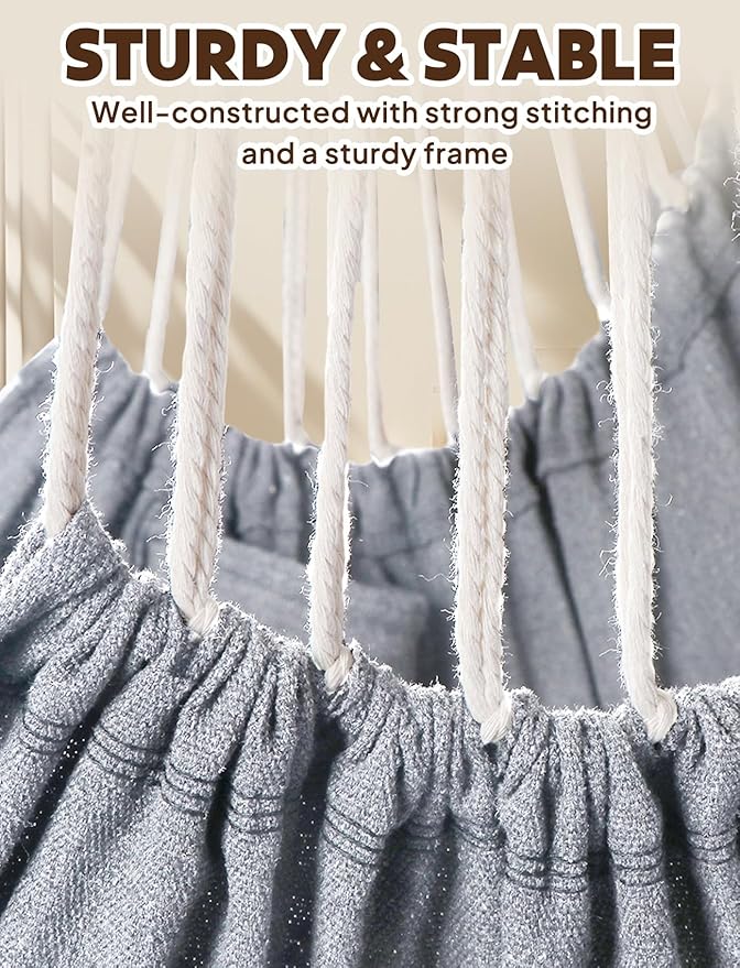 Chihee Hammock Chair Hanging Swing 2 Pillows IncludedStrong Webbing Straps and Hooks for Easy Hanging Soft Cotton Hanging Chair Side Pocket Tassel Chair Comfort Indoor Outdoor Light Grey