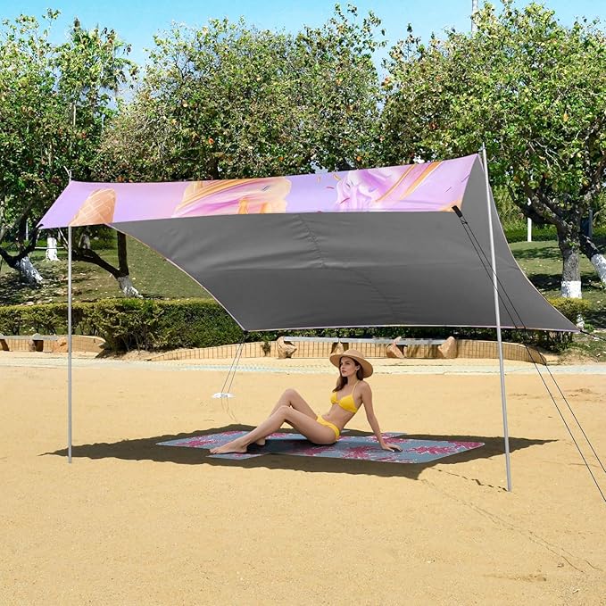ALAZA Ice Cream Purple Background Pattern Beach Tent Sun Shelter Portable Canopy Sunshade for Outdoor Camping Picnics Backyard Fun 10x9 ft