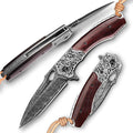 forging handmade vg10 damascus steel folding kniferosewood handle leather sheathedc pocket knives for men outdoors camping fishing