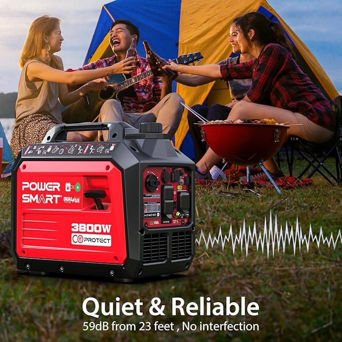 PowerSmart 3800 Watt Dual Fuel Inverter Generator Quiet Portable Gas Propane Powered with CO Sensor and RV Ready Outlet 149cc 4-Stroke OHV Engine for Home Backup Camping and Tailgating