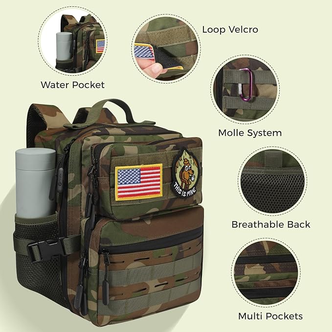 9L Mini Tactical Backpack for Men WomenSmall Military Tactical Backpack for SportGymHikingTravelCamping (Jungle Camo)
