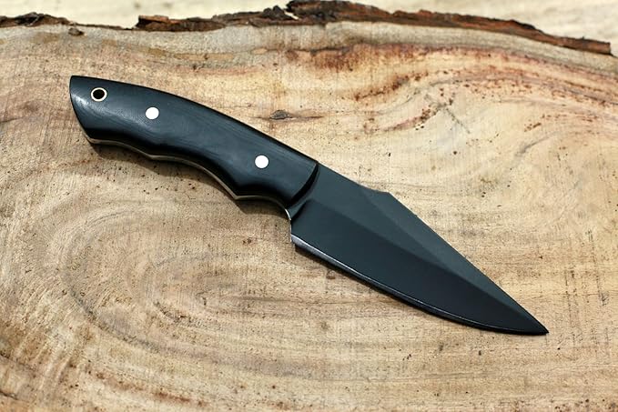 GCS Custom Handmade BLACK G10 Handle Survival Tactical Hunting Knife D2 Tool Steel with Brown Leather Right or Left Hand Horizontal Fixed Blade Knife Sheath GCS247