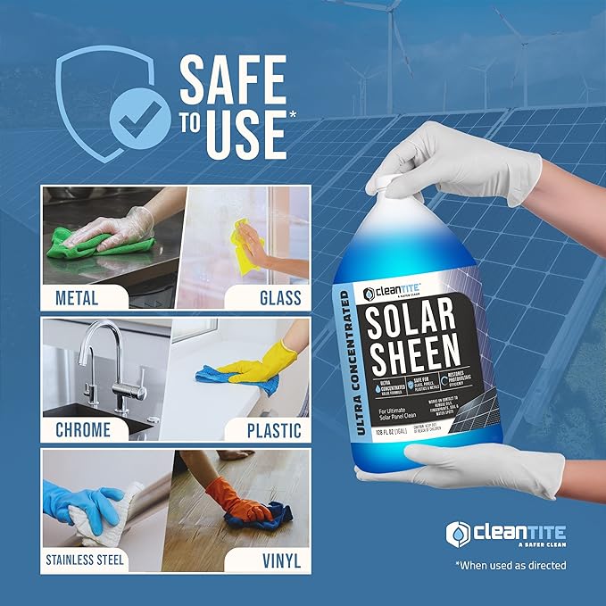Solar Panel Cleaner 1 Gallon (Makes 512 G) - Super Concentrated Cleaning Solution for Glass Metal Wood &amp Plastic - Remove Oil Fingerprint &amp Water Spots - Multipurpose Solar Panel Cleaning