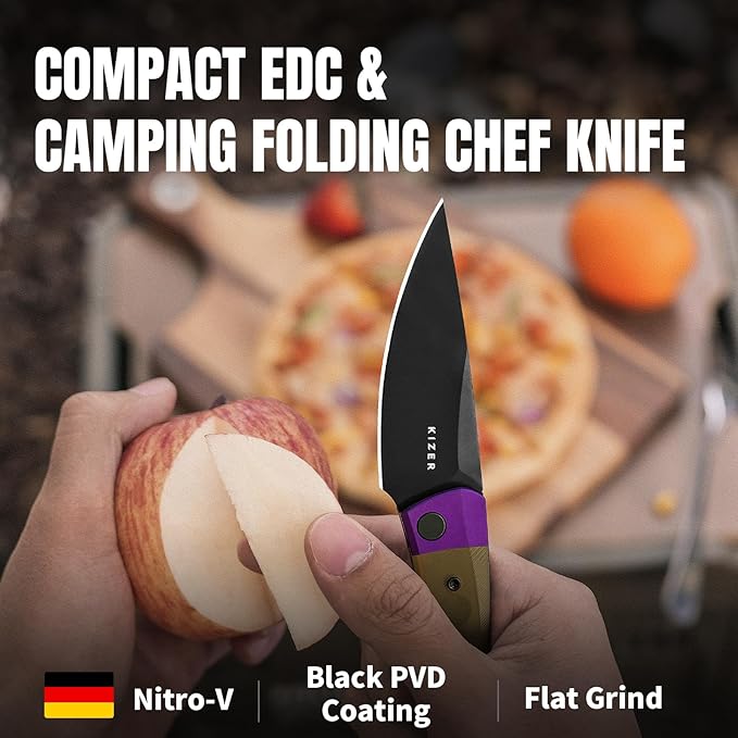 Kizer Mini Momo EDC Pocket Knife 3.2” Nitro V Blade Pocket Folding Knife with Aluminum+PEI Handle Front Flipper EDC knife with Pocket Clip for Men Women Camping Hunting Survival Knives V3663A1