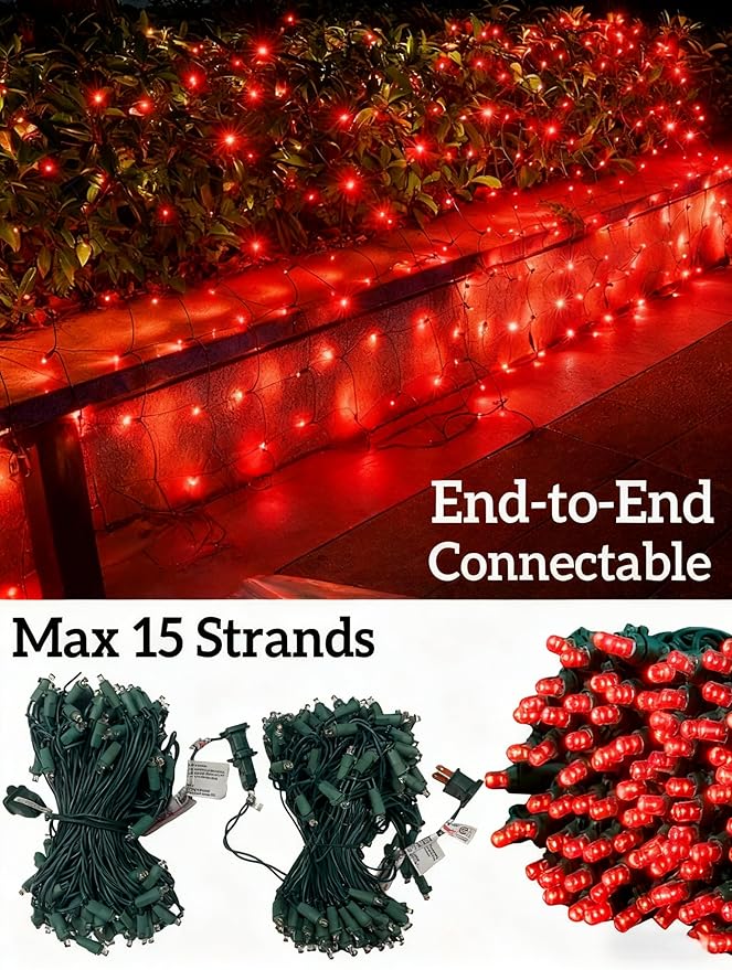 Led Christmas Net Lights for Bushes 132LED 6FT x 6FT Connectable UL Certified Net Lights for Bushes Tree Shrubs Xmas Trunk Green Wire Christmas Decorations