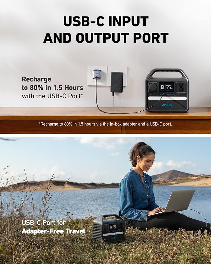 Anker 521 Portable Power Station Upgraded with LiFePO4 Battery 256Wh 6-Port PowerHouse 300W (Peak 600W) Solar Generator (Solar Panel Optional) 2 AC Outlets 60W USB-C PD Output Outdoor Generator