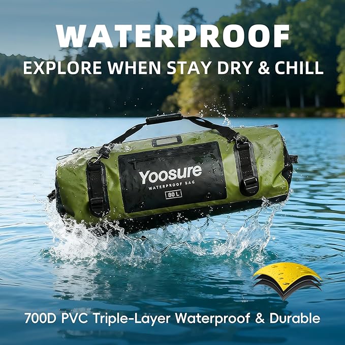 80L Waterproof Duffel Bag Motorcycle Dry Bag Backpack Waterproof Zippered Bags with Backpack Spacer Pad for Kayaking Rafting Boating Canoeing Camping Paddle Beach (Grey)