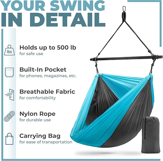Sorbus Hanging Hammock Chair - Tree Pod Sensory Swing - Outdoor Camping Cacoon Chair - Collapsible and Lightweight Swings - Swinging Rocker Chairs for Camp Travel Hiking Tent Porch (500 lb Max)