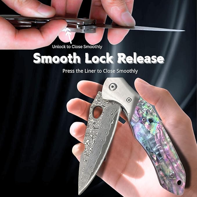Outdoor Hiking folding knife wood handle pocket folding knifedamascus hunting Folding KnifeHandmade Forged VG10 Damascus Steel BladeGenuine Rainbow HandleEDC Cool Knives for Mens Gift Home