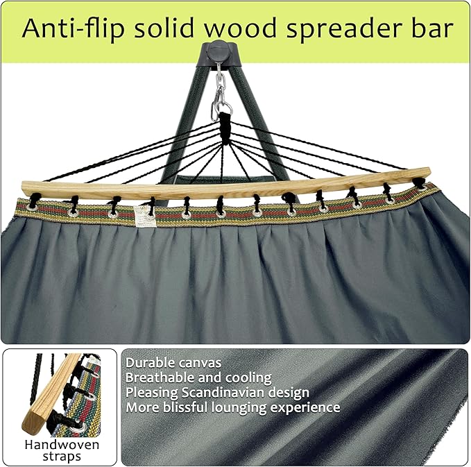 Tranquillo Universal Hammock with Stands Electro Static Coated Steel Adjustable Foldable Hammock Stand with 2 Layered Polyester Net and Carry Bag for 2 Persons (Canvas - Grey)