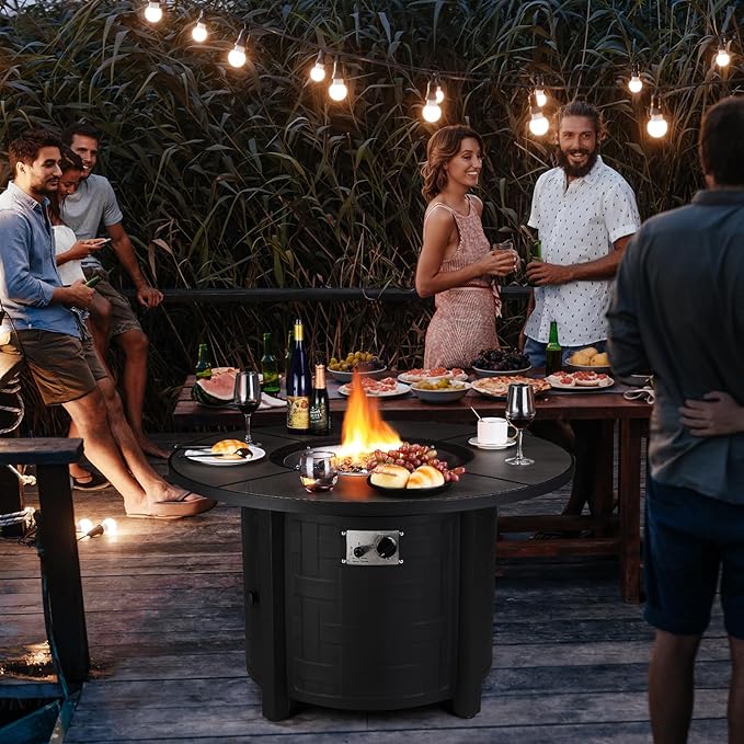 TLSUNNY 42in Propane Fire Pit Table 50000 BTU Auto-Ignition Outdoor Patio Fire Pit with Waterproof Cover Blue Fire Glass &amp Convertible Lid – CSA Certifiedfor Patio BalconyGarden