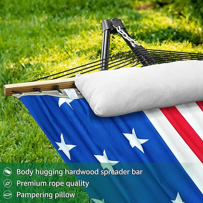 Tranquillo Unity Adjustable Hammock Stand 800 lbs Capacity Steel Double Hammock Stand for 2 Persons Premium Pre-Assembled Stand for Indoor Outdoor (American Flag)