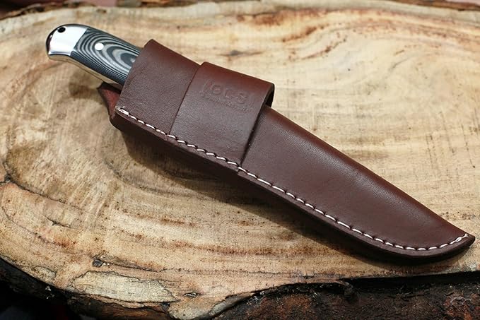 GCS Handmade D2 Steel Hunting Knife with Black And White Micarta with Steel Bolsters Handle Full Tang Blade and Leather Sheath for Hunting Hunting Camping Survival EDC-GCS 940