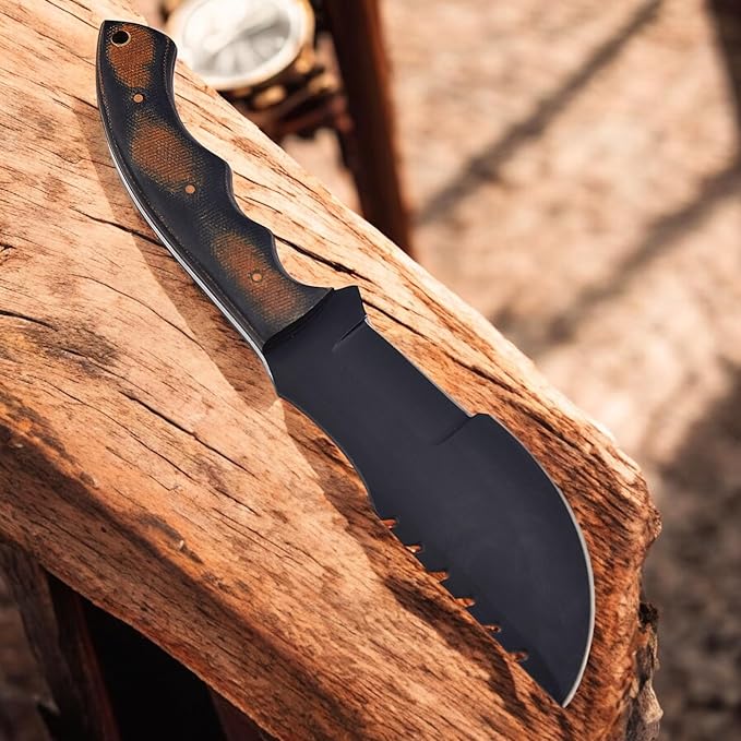 Poshland Handmade D2 Steel Tracker Knife Fixed Blade Survival Camping TacticaBlack Tracker Design with Horizontal Carry Leather Sheath Durable Outdoor Knife for Adventurers