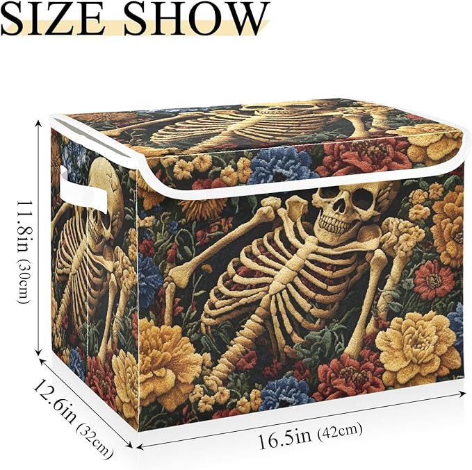 Storage Cube with Lid Skeleton Sleeping Print 16.5×12.6×11.8 IN Collapsible Large Capacity Foldable Storage Basket Bin Organizer