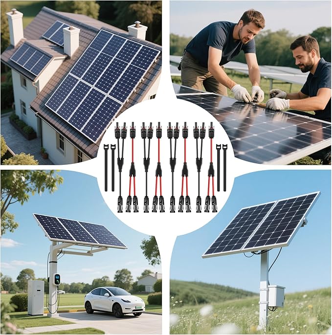 4 Pairs Solar Connectors Y Branch 1 to 2 Parallel PV 30A Adapters Cable Wire Plug Tool Kit14-10 AWG Cable for Solar Panel